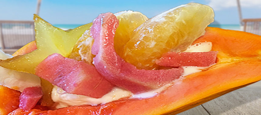 Solo boat of tropical fruit