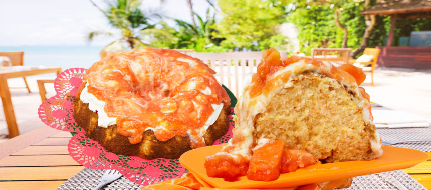 Caribbean Red papaya angel food cake