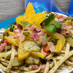 Spicy ham and starfruit pasta topper